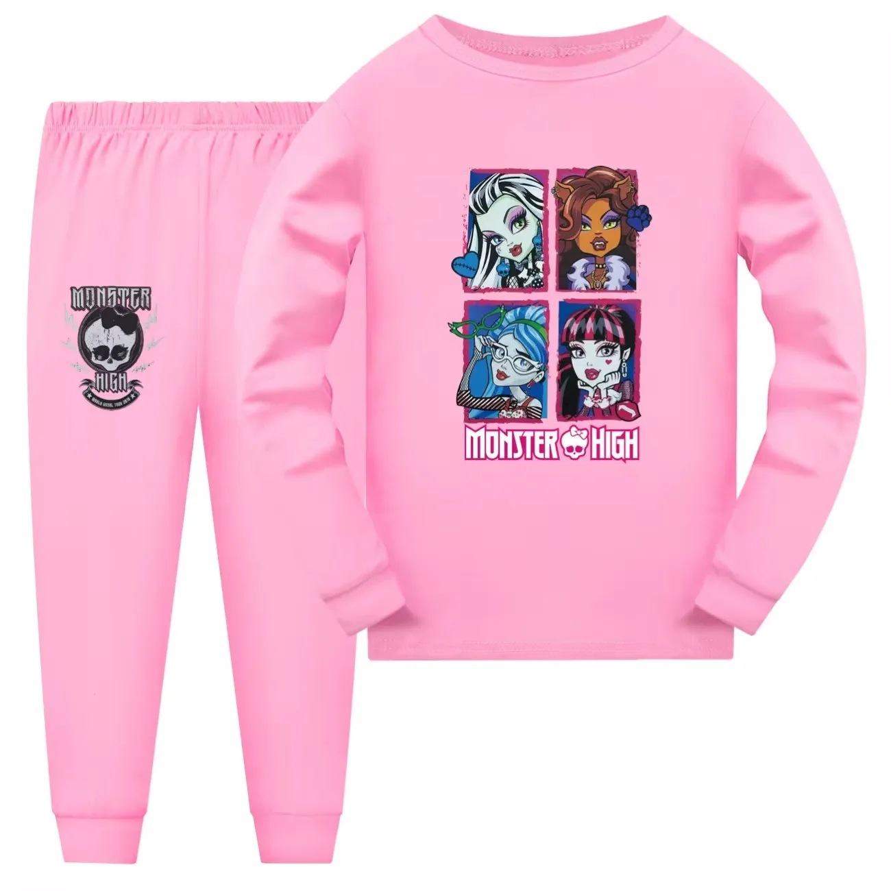 Monster High Pijamas Kids Cartoon Pajama Sets Toddler Boys Daily Sleepwear Baby Girls Long Sleeve T Shirt+Shorts 2pcs Set