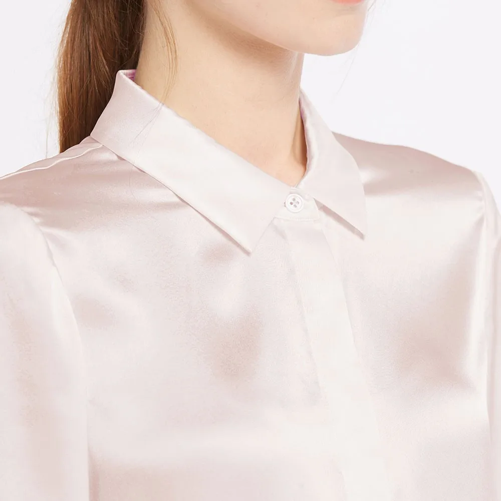 100% Real Silk Shirts Blouse Women 22 momme Basic Placket Chinese Charmeuse Natural Glossy Elegant Ladies Long sleeves