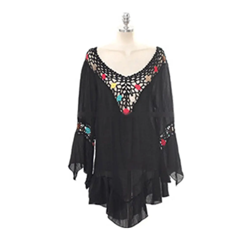 

Women's Summer Bikini Swimsuit Blouse Mid-Length Beach Skirt Sun Protection Coat Loose Outerwear for Seaside Vacation