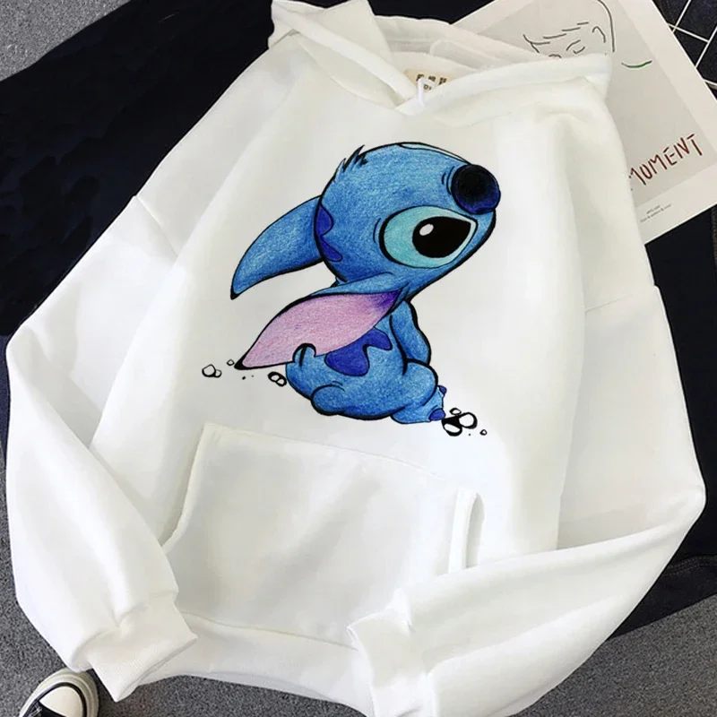 Schattige Disney Vrouwen Hoodie Harajuku Pullover Kawaii Casual Hoodies Top O-hals Engelenprint Capuchon Sweatshirts Met Lange Mouwen