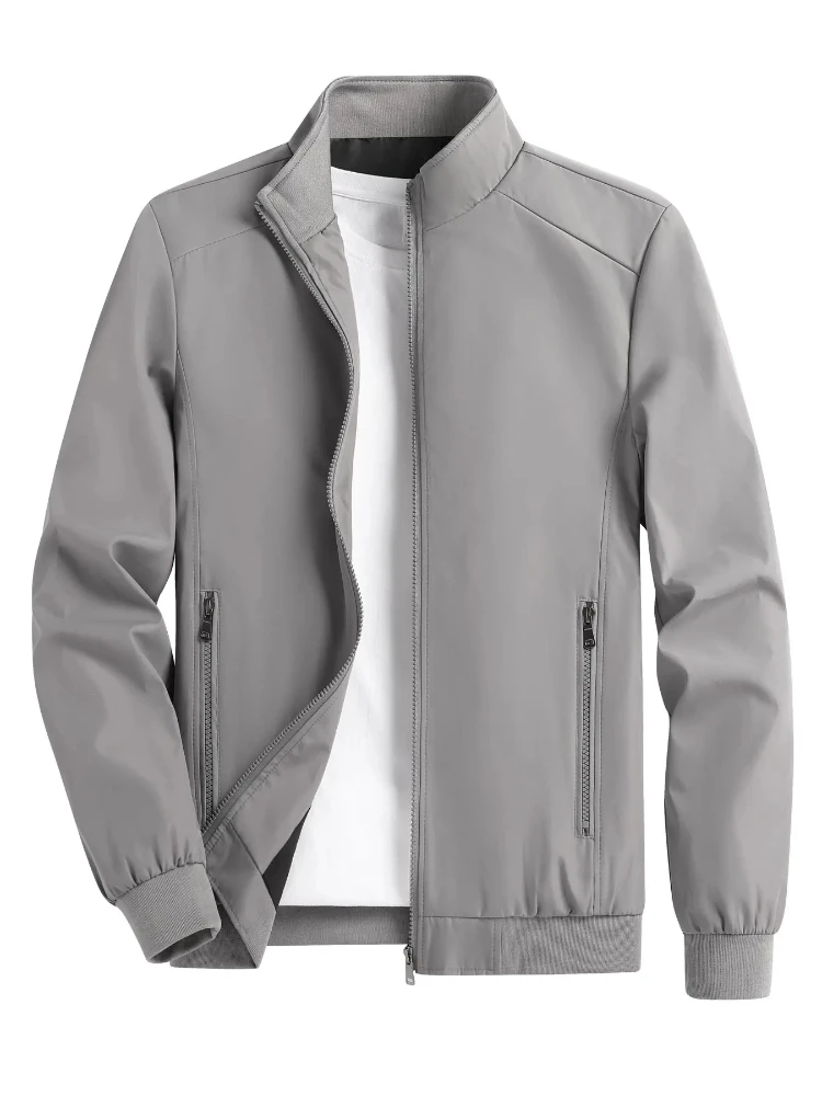 Men's Spring and Autumn Thin Casual Jacket Solid Color Stand Collar Cardigan Jacket Men's Outdoor Sports Casual Versatile Top