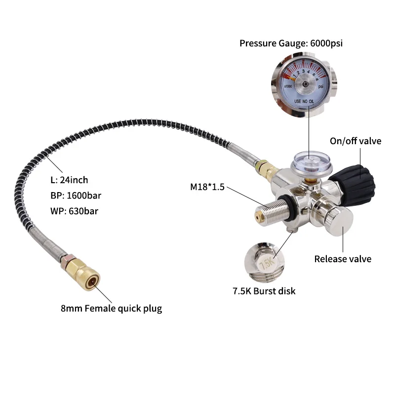 300Bar 4500psi 2L cilindro in fibra di carbonio stazione di riempimento serbatoio aria HPA con manometro regolatore valvola per immersioni subacquee