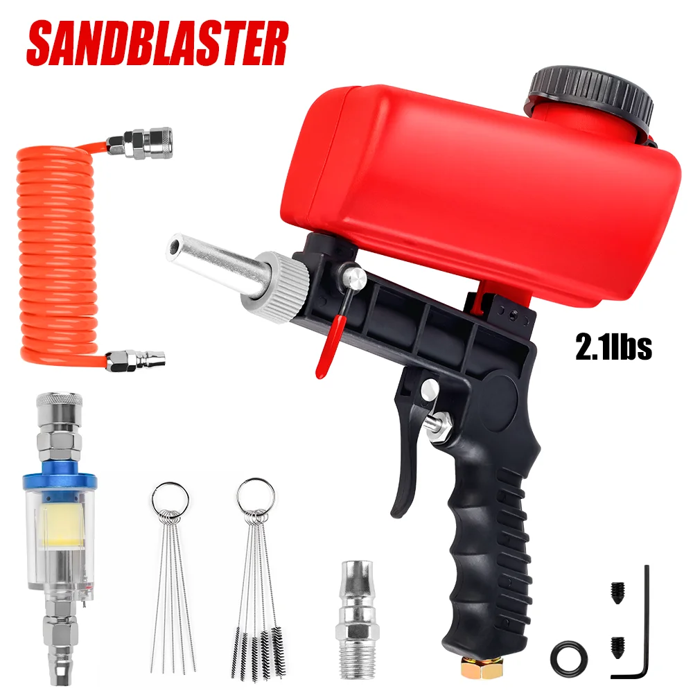 Pistolet de sablage réglable, machine de sablage domestique portable 90 psi, ensemble de petits pistolets de sablage portatifs pneumatiques à gravité, outil pneumatique