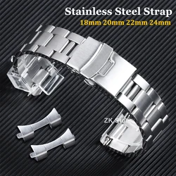 For Seiko for Citizen Watch Men Straps Curved End Stainless Steel Watch Bracelet 20mm 22mm Bands High Quality Metal Watchband