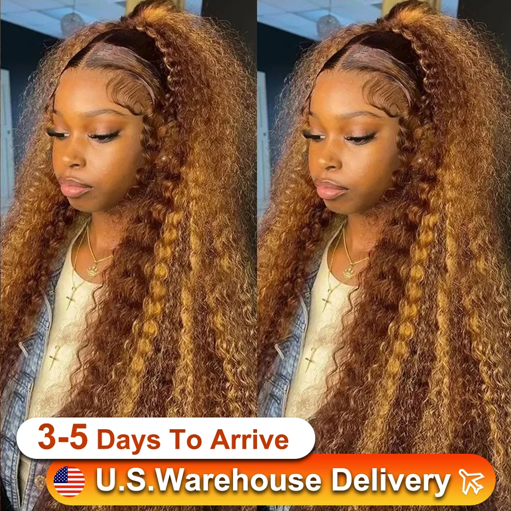 

40 Inch 4/27 Highlight Ombre Deep Wave Lace Frontal Wig Curly Human Hair Wigs 13x4 Lace Front Wigs For Black Women 210 Density