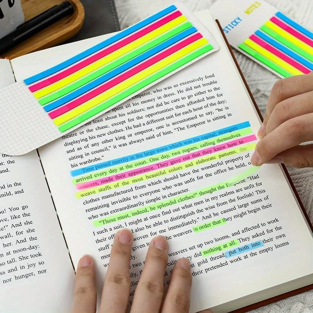640 Clear Fluorescent Tape, Removable Sticky Note Labels for Annotating Books, Long Page Labels Index Labels, Colorful Bookmarks