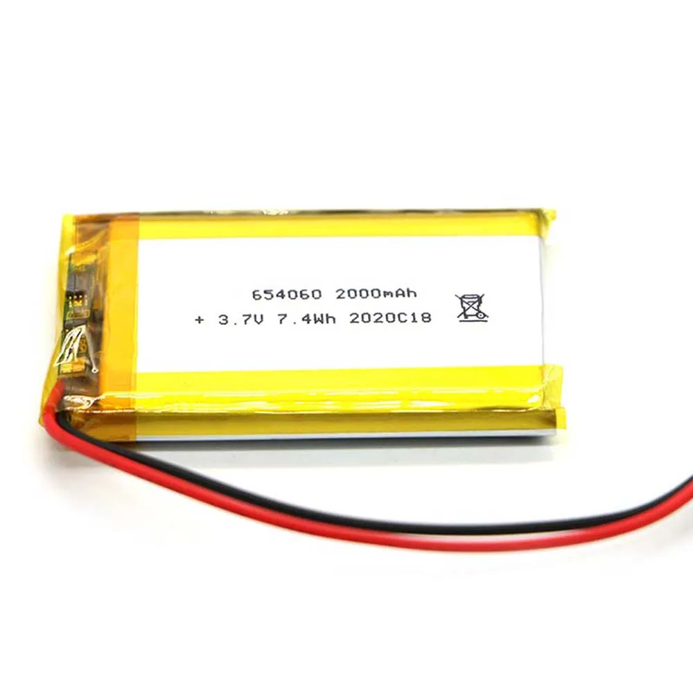 3,7 V 2000 mAh 654060   Batteria agli ioni di litio ai polimeri di litio 2.0 JST 2 pin per giocattoli elettrici TABLET POTENZA MOBILE DVD GPS MP4