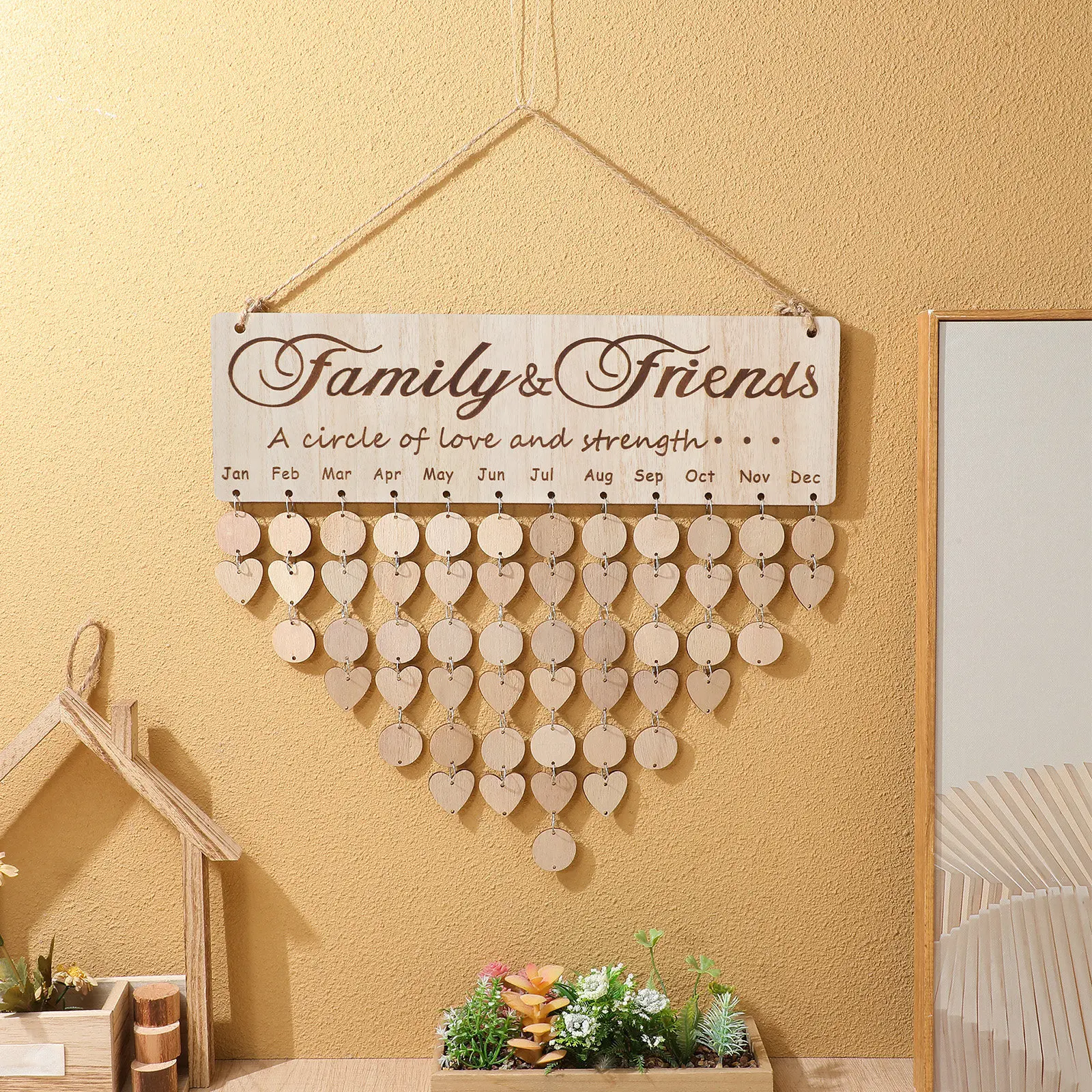 

Скандинавский деревянный календарь-плакетка с 50 дисками для напоминаний о днях рождения и годовщине для близких, украшение для дома, DIY, для семьи