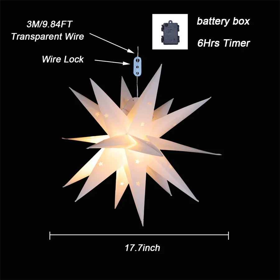 35/58CM Large 3D Moravian Star Light Christmas Tree Topper Star Hanging Garland Light Outdoor Party Xmas Holiday Star Light