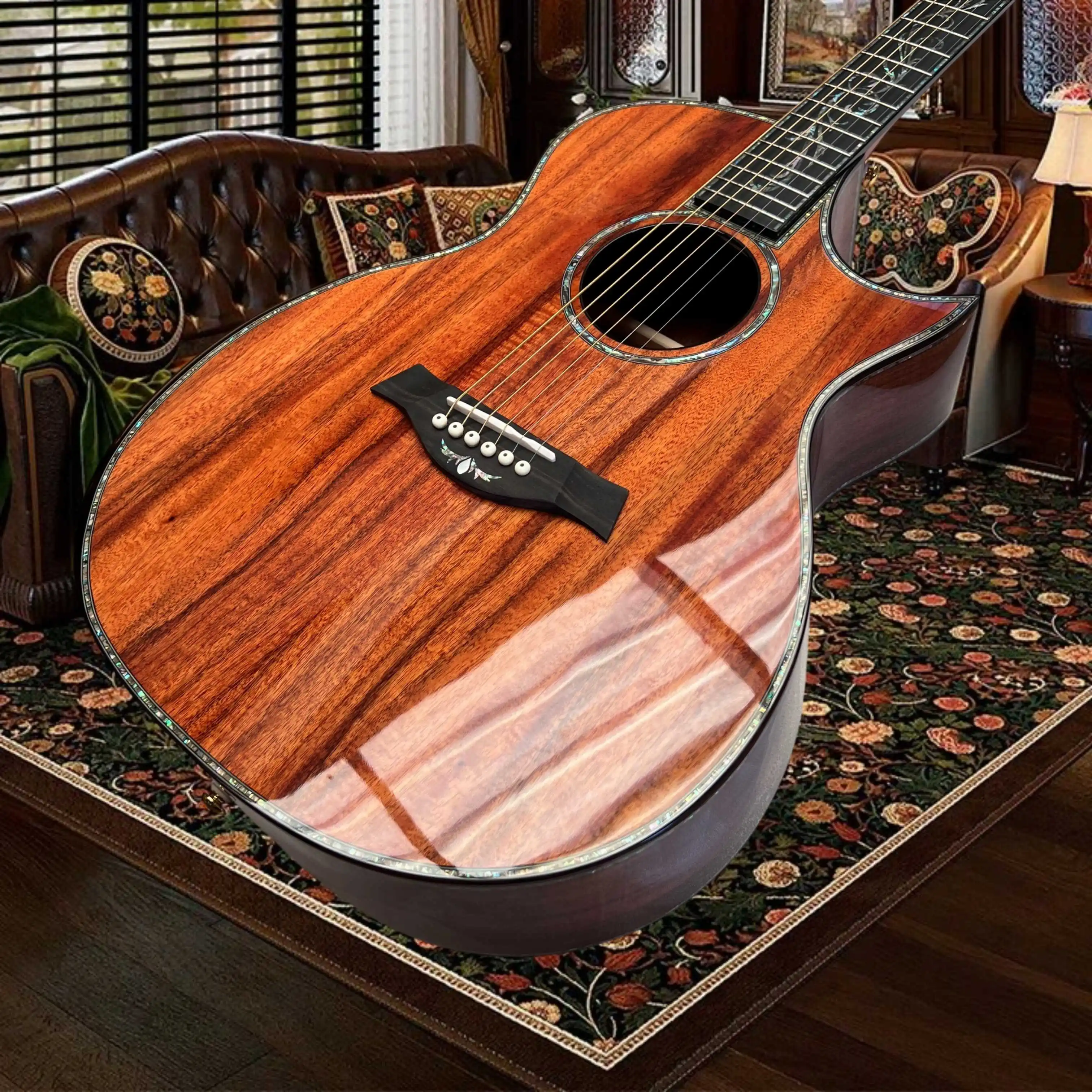PS14J Acacia Single Cutaway Acoustic Guitar Black White Abalone Headstock Inlay Acacia Back  Sides Perfect Fingerstyle Solo