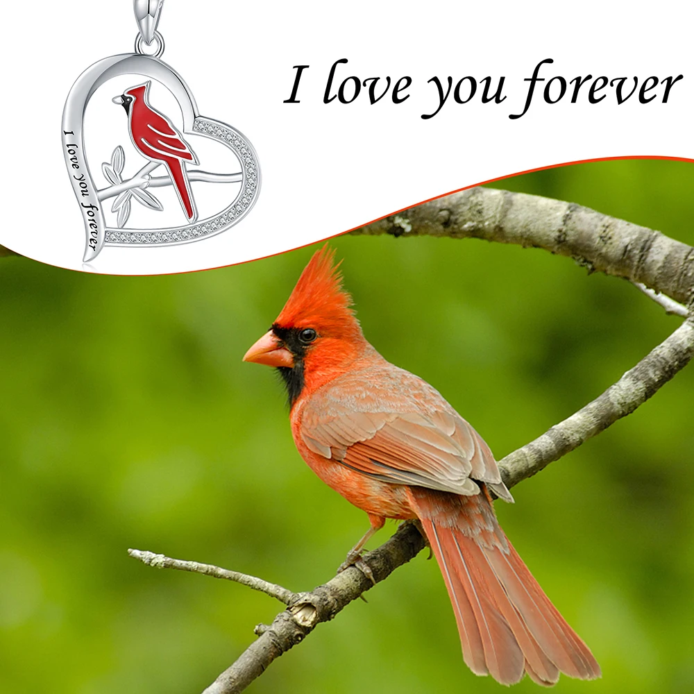 Cardinal Heart Necklace 925 Sterling Silver Red Bird Spiritual Memorial Jewelry for Women, When Cardinals Appear Angels are Near