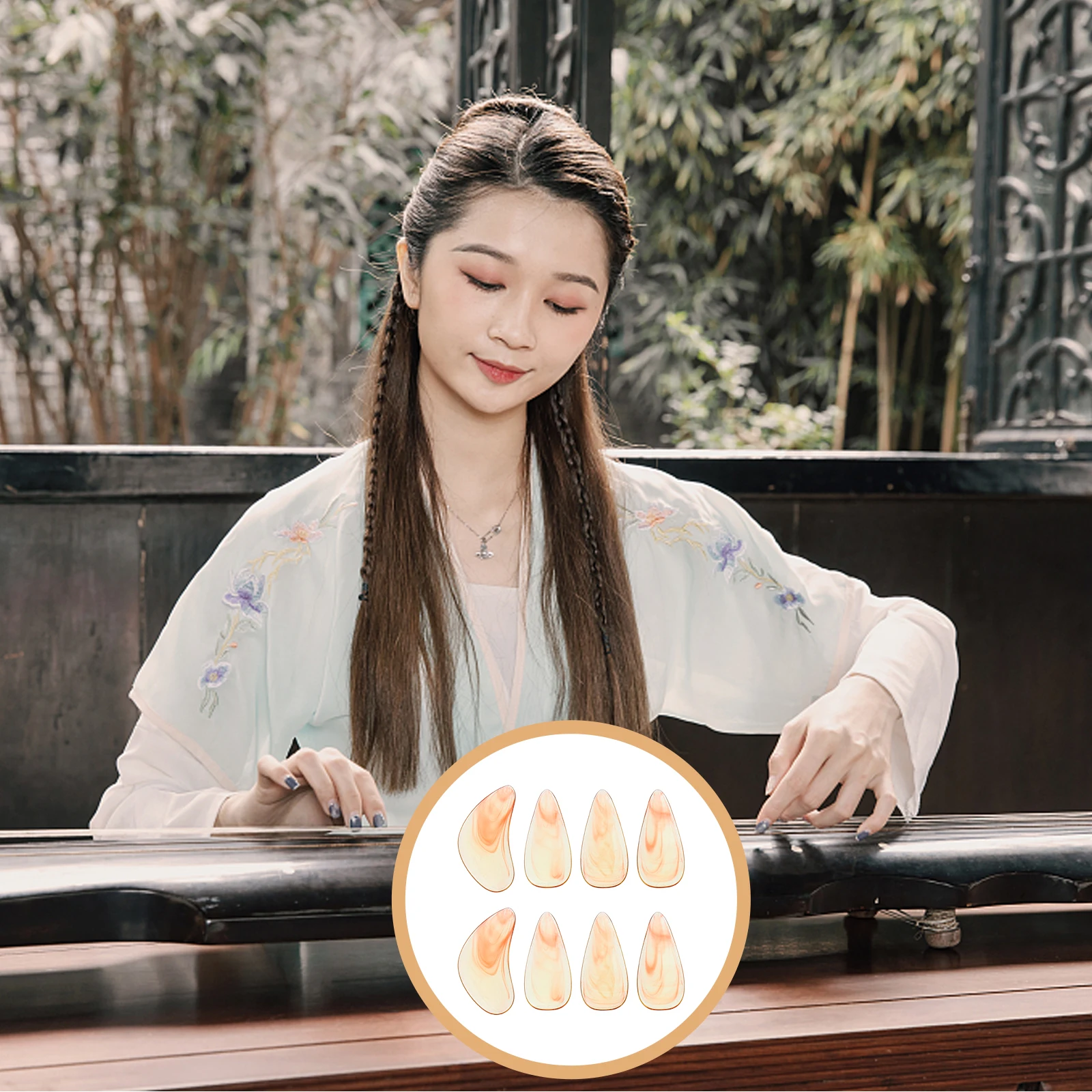 

8pcs Orange ABS Guzheng Nails Protective Picks Durable Wearable Practice Tools Smooth Corners Safe Musical Instrument