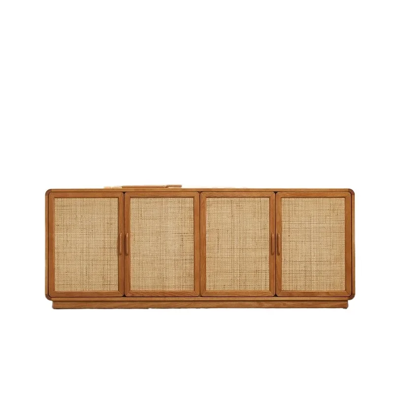 Solid wood rattan locker wabi-sabi retro living room side cabi net locker Japanese entrance cabin et