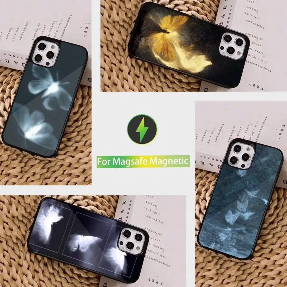 

Retro Art Butterfly Phone Case For iPhone 16,15,14,13,12,11,Pro,Max,Plus,Mini, Magsafe,Magnetic Wireless Charging Case