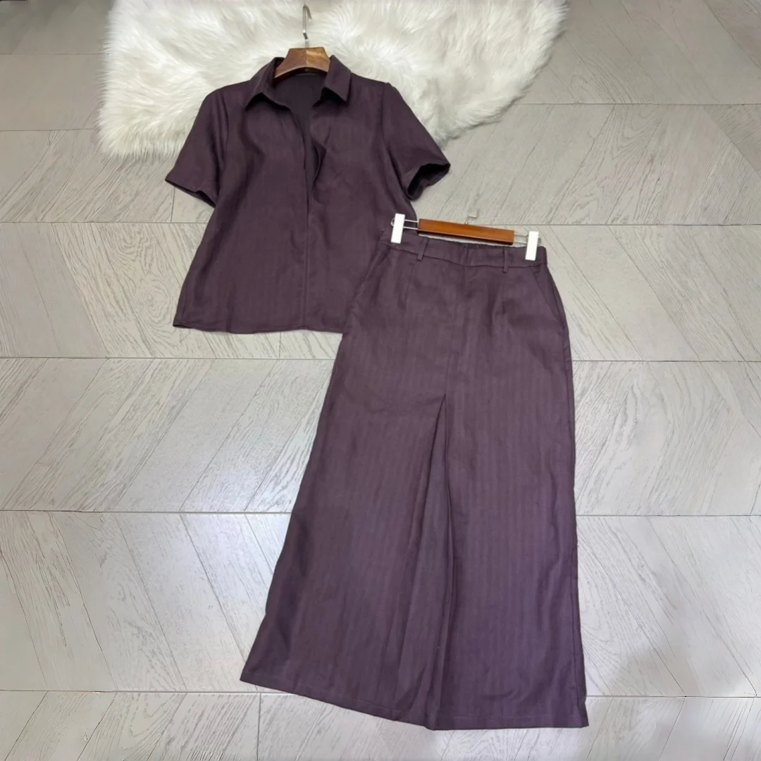 Women Vintage Blouse High Waist Midi Skirt Set
