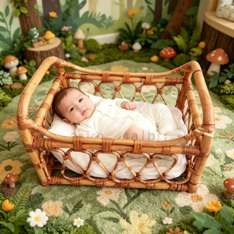 籐製バスケット-シングルピース-ベビーネストホルダー-ベビーおむつ替え台-幼児スタジオ写真撮影-日常実用用品
