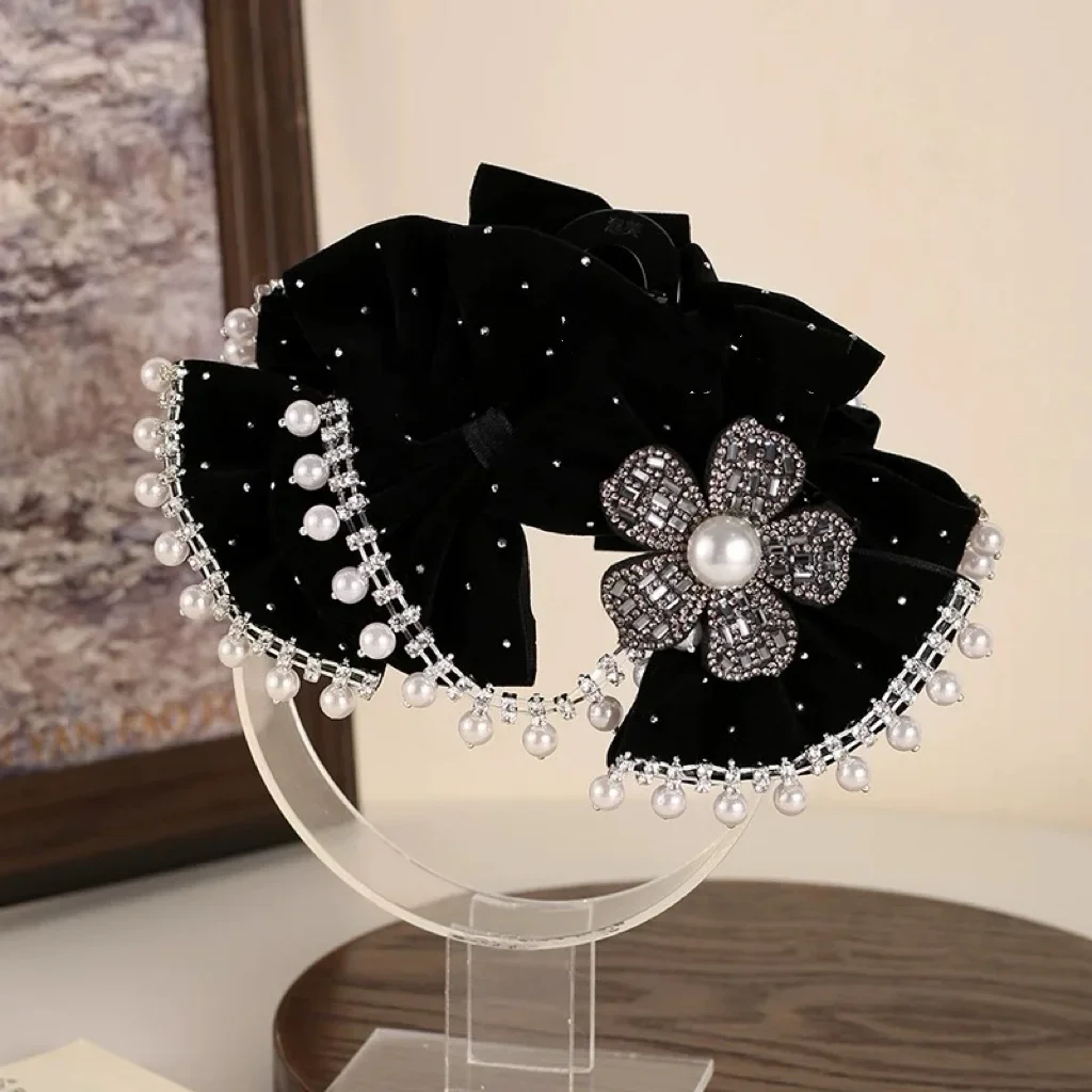 Fashion Velvet Cloth Hair Clip Trend Hairpins Rhinestone Flower Pearl Barrette Headband For Women Korea Trend Hair Accessories
