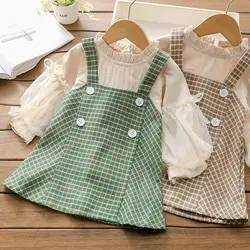 Cute and Beautiful Girls' Autumn Dress 2022 Vintage Plaid Skirt Girls' Spring and Autumn Skirt Kids Clothes Girls