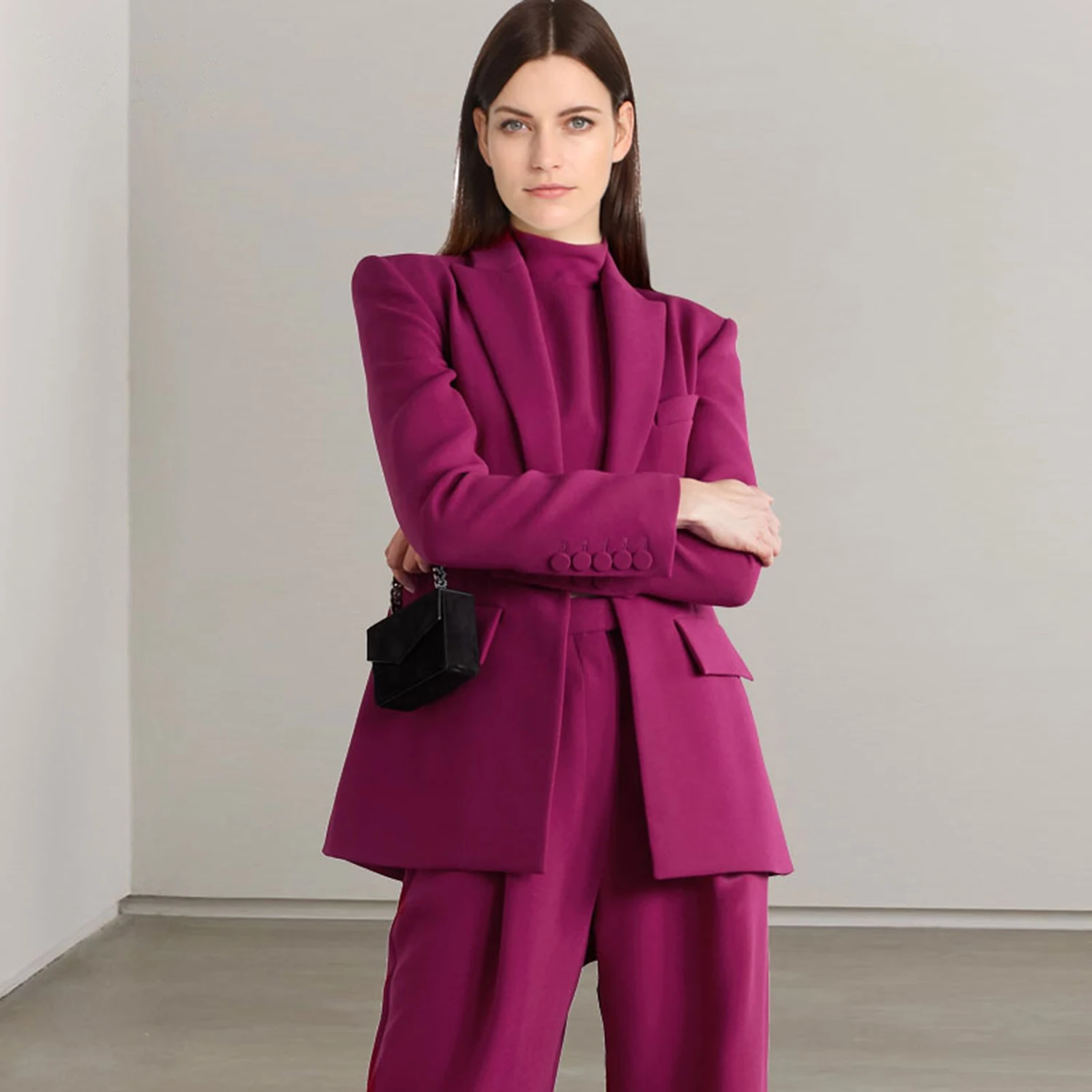 Allingentle Rot Revers Damen 2-teiliges Set Business-Anzug Mode Langarm Anzug Jacke Hosenanzug Set Anpassen