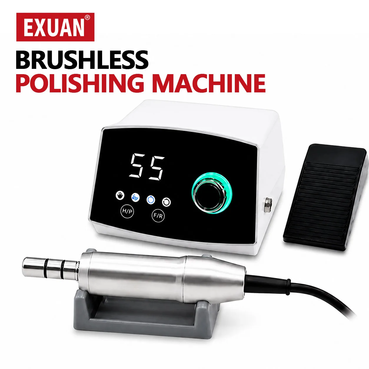 Brushless Dental Polishing Micro Motor 55000RPM High Speed Lab Grinder with Foot Pedal for Denture, Resin and Jewelry Polishing