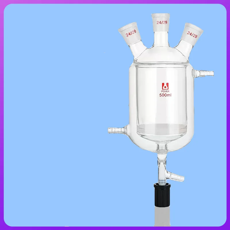 Laboratory Borosilicate Glass Three Double Jacketed Reaction Flasks Vacuum Piston Reactor 100/250/500/1000/2000ml