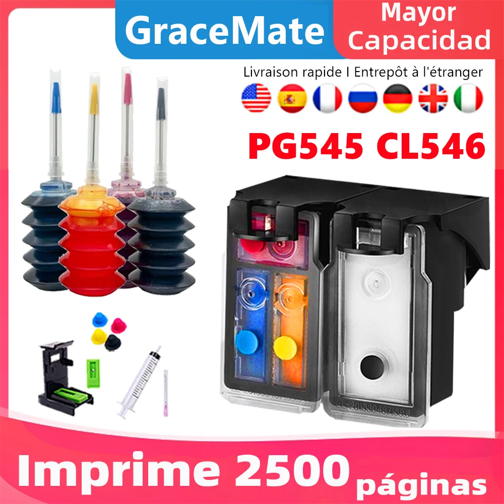 Cartucho de tinta recargable Compatible PG545 CL546 para Canon Pixma MG2950 MG2550 MG2500 MG3050 MG2450 MG3051 MX495 para canon g3100