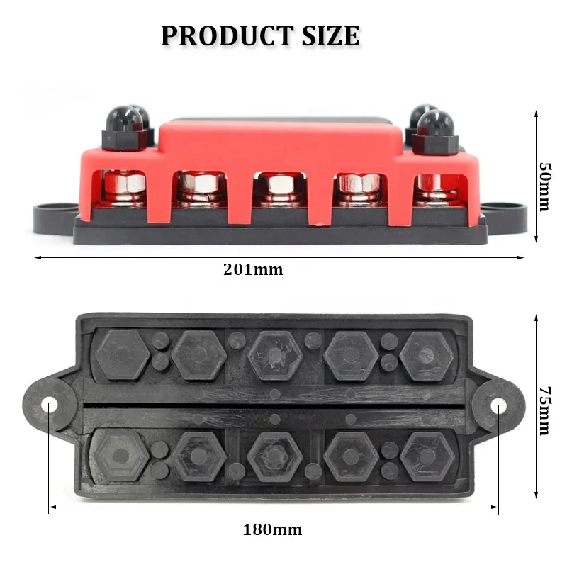 48V 300A Heavy Duty  Power Distribution Terminal Block Pure Copper Double row M10 5-screw busbar