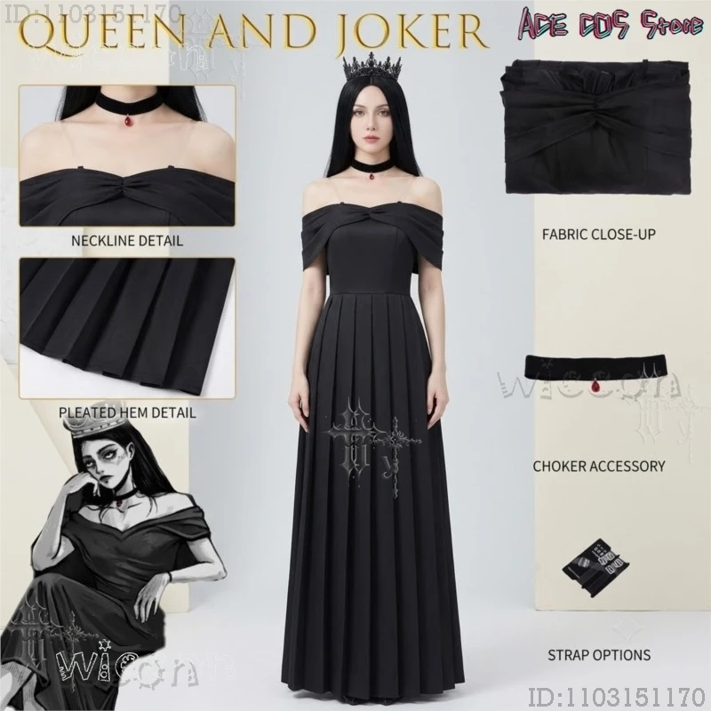 Cold Queen Crazy Clown Dark Carnival Dress Off Shoulder Full Cosplay Set, Adult Halloween Lolita Disfraz view 6
