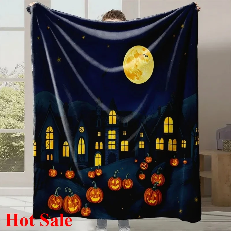 

Halloween pumpkin print flannel blanket halloween gift office home lunch break blanket