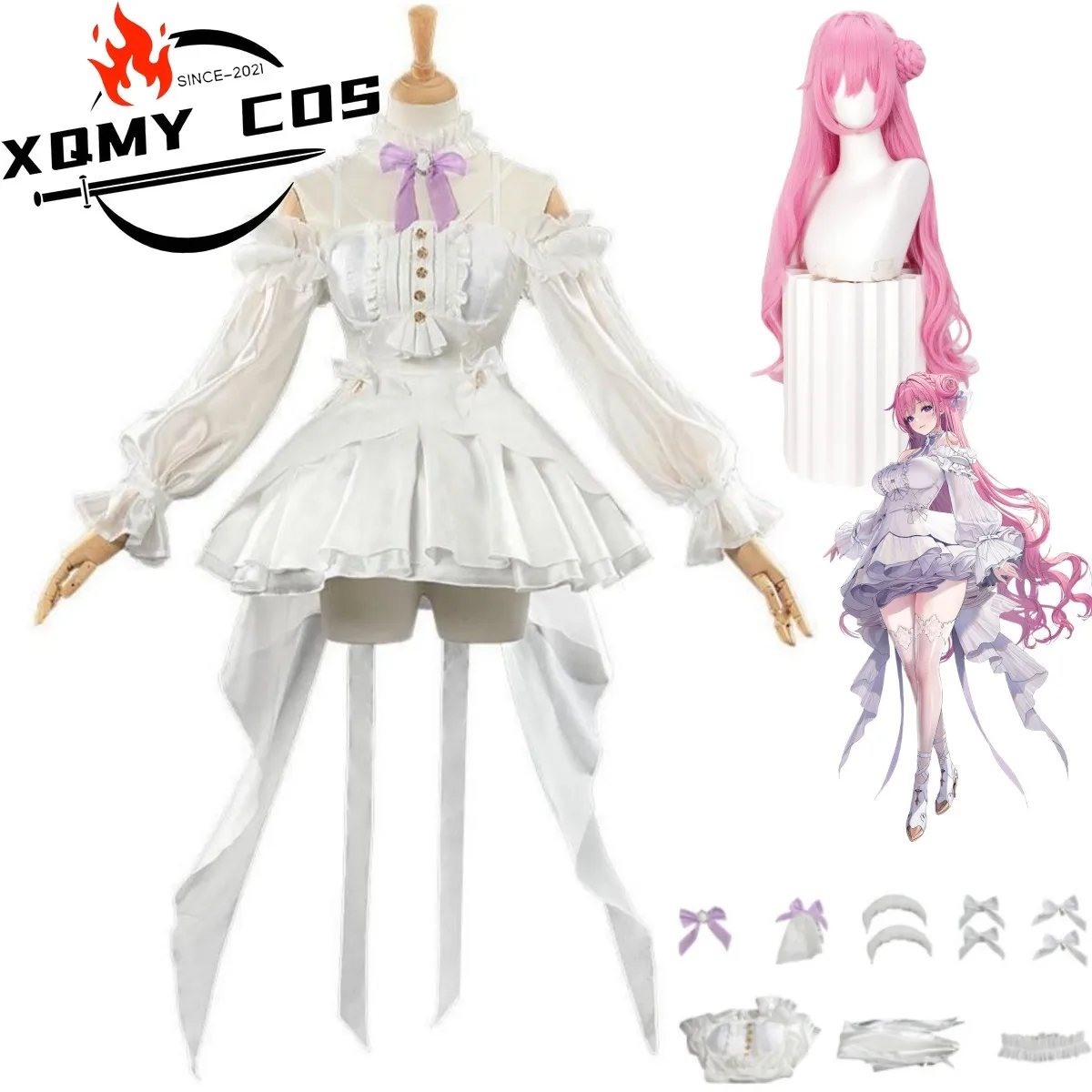 

XqGame NIKKE：The Goddess of Victory Dorothy Cosplay Costume White Wedding Dress Lolita Skirt Wig Woman Sexy Carnival Party Suit