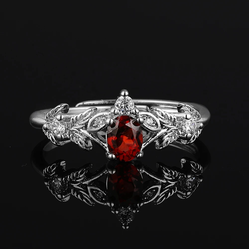 

100% natural garnet gem ring for women's adjustable copper-plated silver rings for parties and gifts