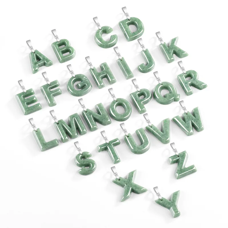 

Подвеска в виде буквы из натурального нефрита класса А с серебряной застежкой S925, ожерелье в стиле хип-хоп — стальная титановая цепочка для уникальной индивидуальности