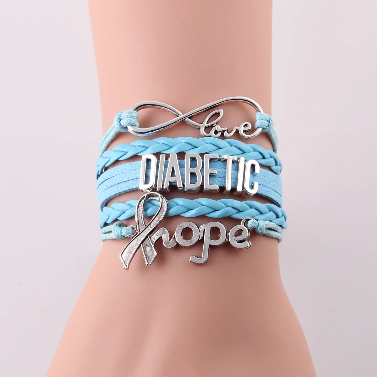 Infinity Hope braccialetto diabetico consapevolezza speranza fascino in pelle bracciali e braccialetti da uomo regalo per uomo donna gioielli