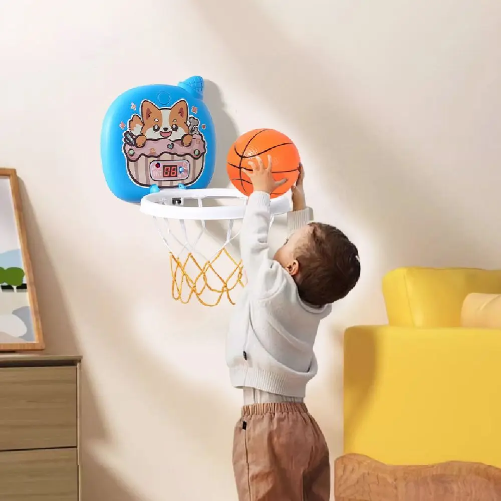 Wall Mount Basketball Hoop Mini Foldable Basketball Training with Scoreboard Animal Baby Basketball Set School