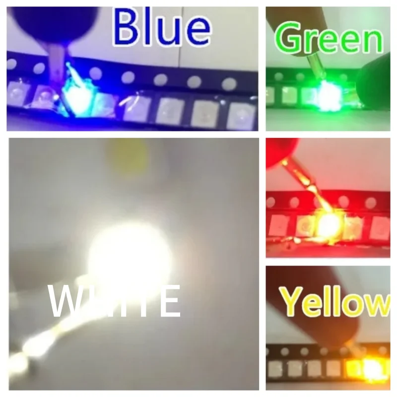 100PCS 3528 SMD LED Alloy Wire RED BLUE YELLOW GREEN ICE Blue PINK PURPLE 20mA Super Bright