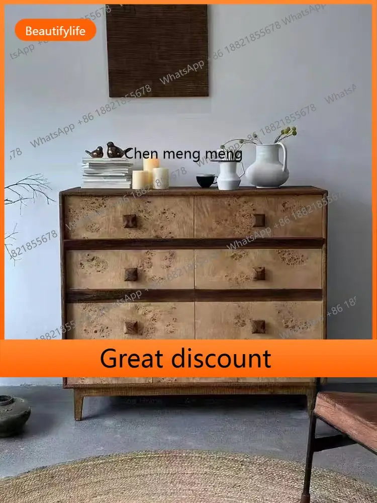 

M45 Simple solid wood retro solid wood chest, bedroom storage, living room black walnut side cabinet