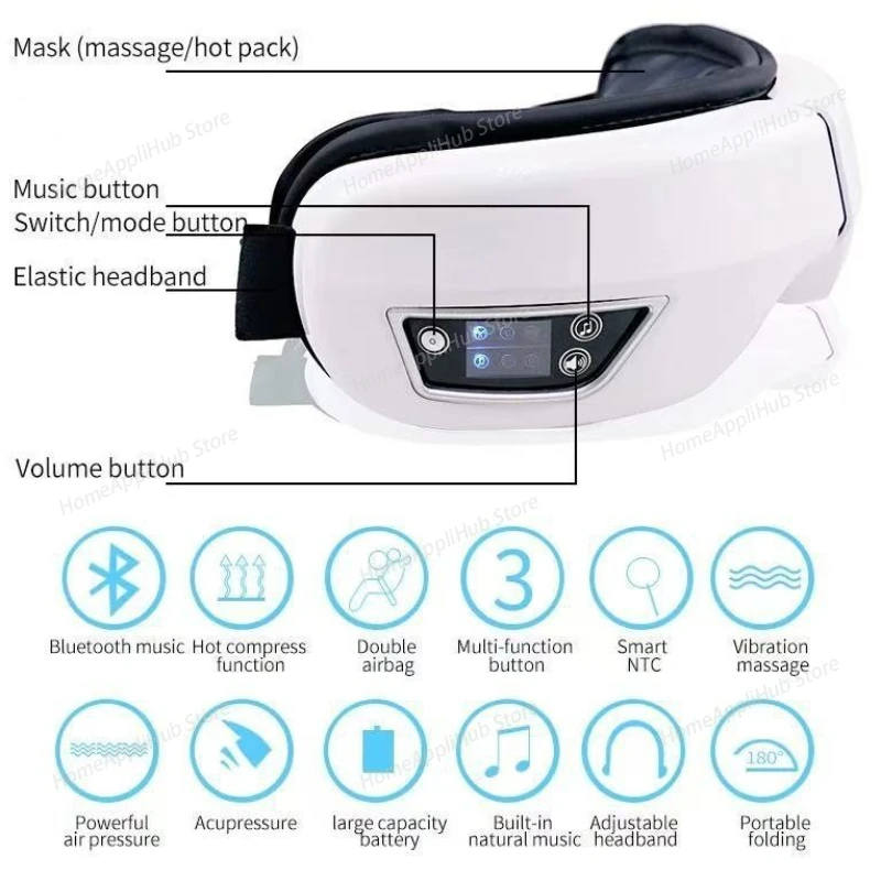 Eye Massager Compression Acupressure Eye Care Device Wrinkle Fatigue Relieve Vibration Massage Hot Compress Therapy Glasses