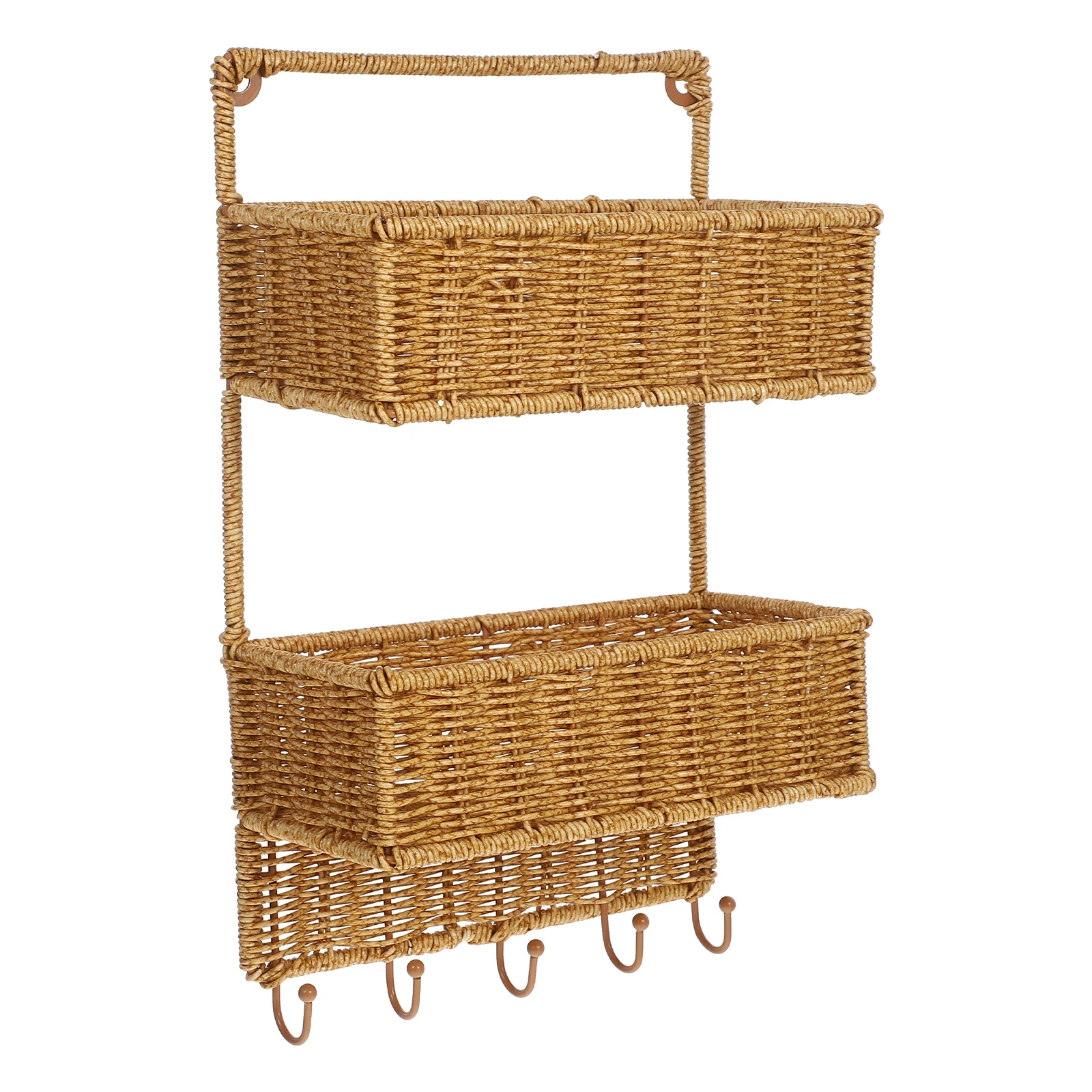 

Wall Shelf 2 Tiers Hanging Basket Woven Storage Fruit Vegetable Kitchen Bathroom Vanity Ginger Garlic Rack Multi Layered