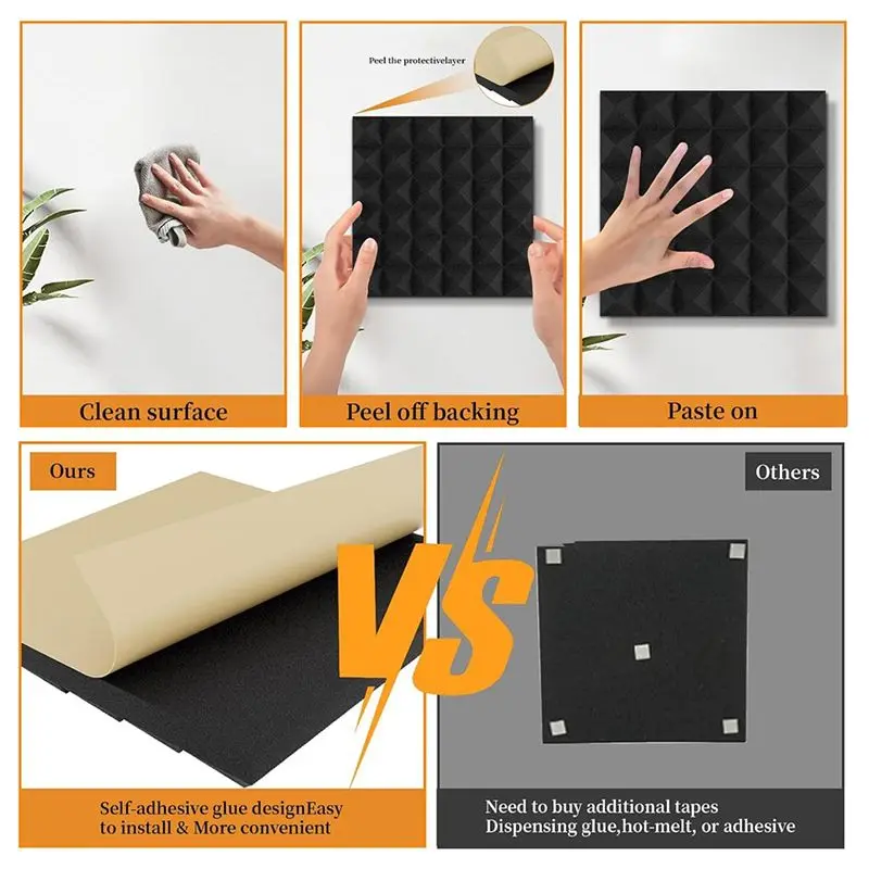 

Акустические панели из звукопоглощающей пены BHTS-8, 12x12x2 дюйма, для стен, самоклеящиеся.