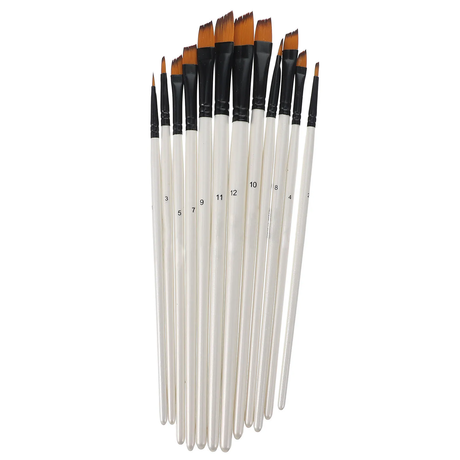 12Pcs Shell White Handle Paint Brushes Durable Wooden Basic Watercolor Oil Painting Drawing Craft Brush Set