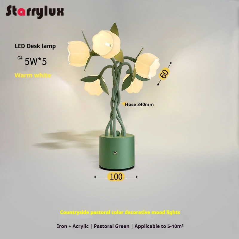 French Country Mini Lily of The Valley Table Lamp - 5 Head Bedside Nightstand Lamp, Acrylic Shade Warm Light for Home Decor - Image 5