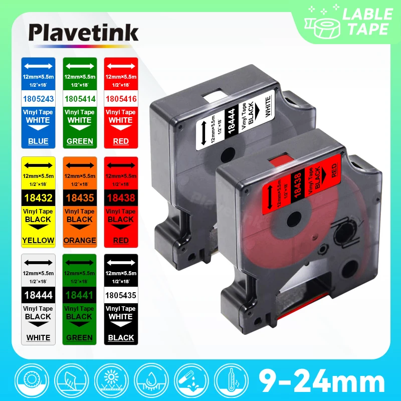 PLAVETINK 12mm Band für DYMO Rhino Vinyl Label 1805243 1805414 1805416 18432 18435 18438 18444 18441 1805435 für DYMO rhino 6000