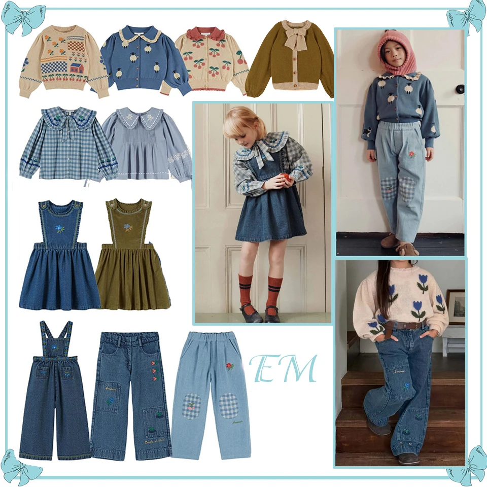 Ropa de invierno para niños, talla 26: blusa, cárdigan, ropa de abrigo, mono, peto, pantalones vaqueros, camisas de manga larga y conjunto de falda con estampado.