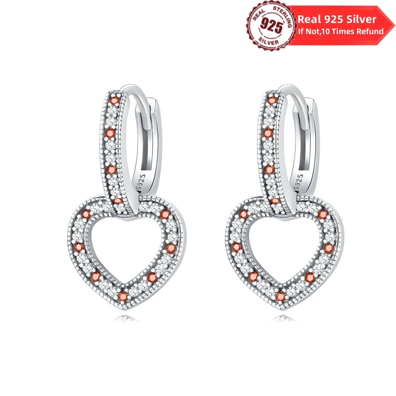 

Original 925 Sterling Silver Earrings Circular heart-shaped buckle Sparkling Love Heart Ear Studs for Women Jewelry Gifts