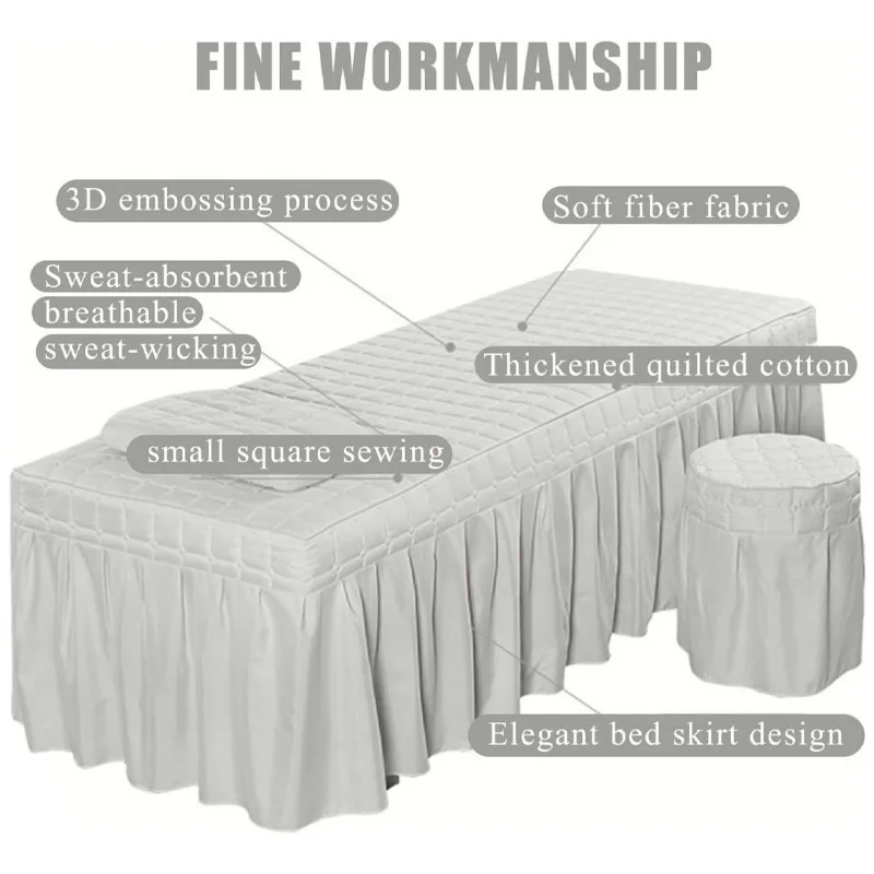 Plaid Quilted Massage Bed Sheet With Facial Hole Thickened Soft Beauty Salon Bed Cover Wear-resistant SPA Salon Bed Skirt