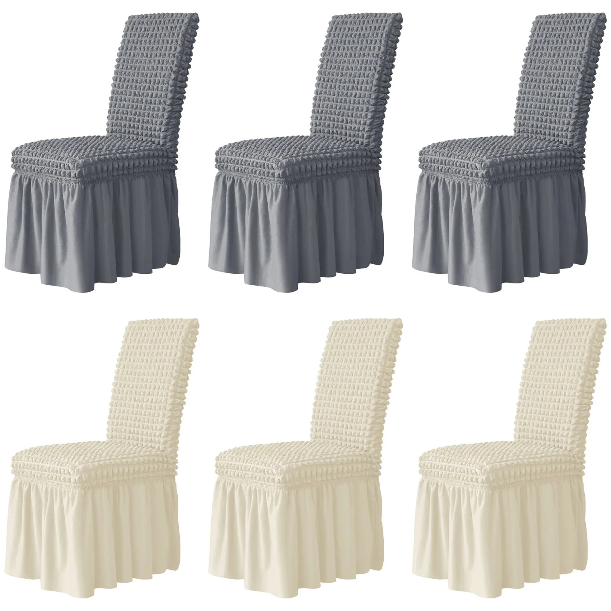Housses de chaise Seersucker pour salle à manger, Banquet, avec jupe, couleur unie, housse de siège élastique, décor de chaise de mariage, 1/2 pièces