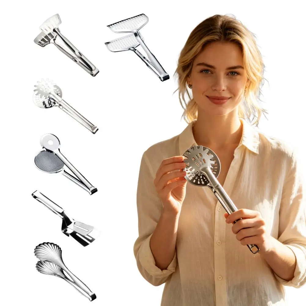 Stainless Steel Food Clip Kitchen Tongs for Cooking Stainless Steel Fish Turner Spatula Slotted Grilling Tongs for Bbq Heat