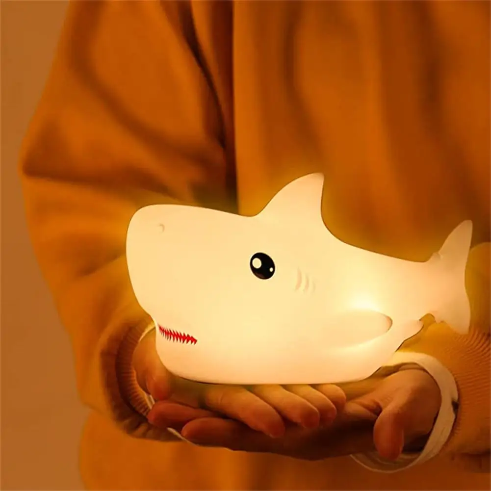 Shark Shaped Rechargeable LED Night Light, Colorful Dimming Touch, Silicone Table Lamp, Bedside Decoration Light, Kid Gift