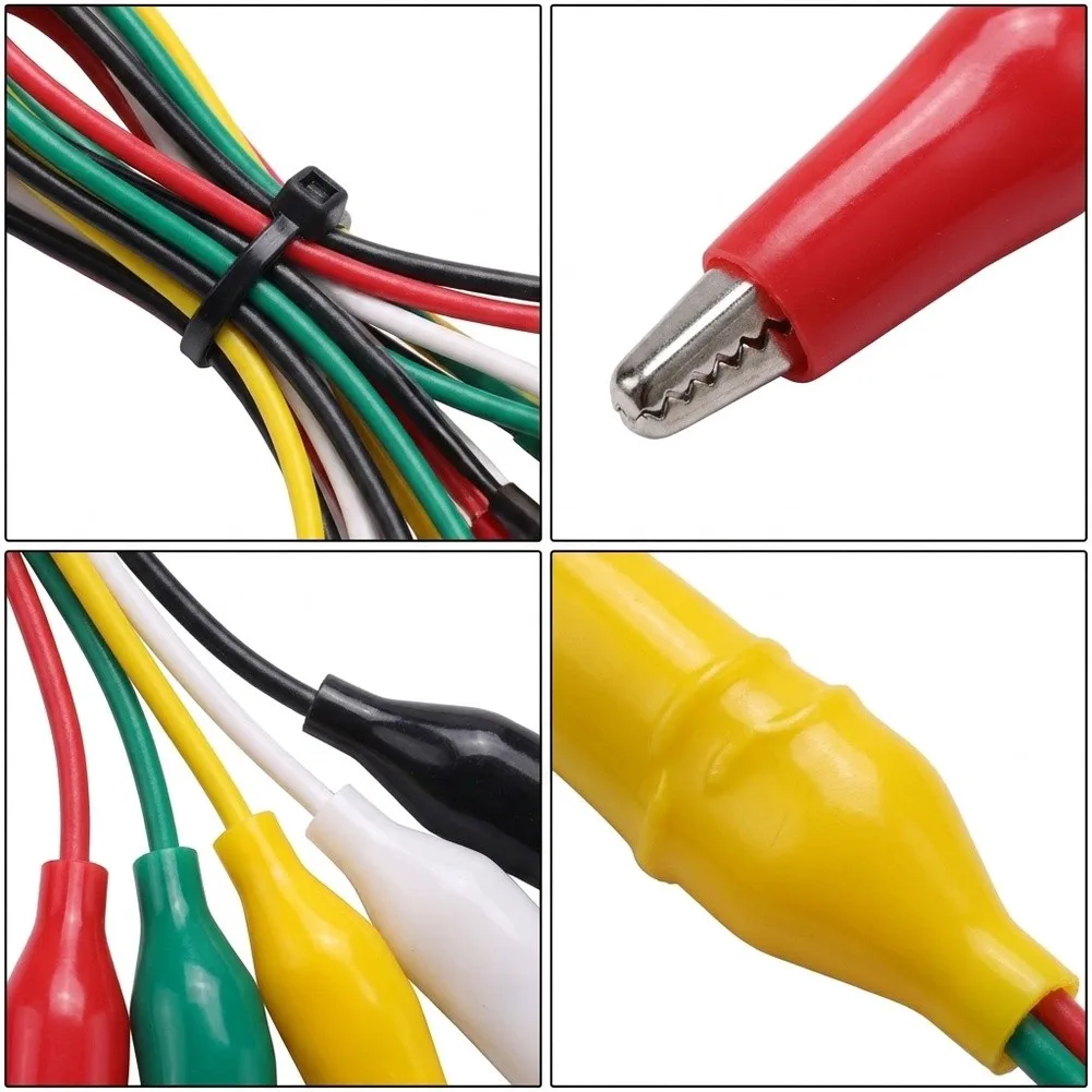 10 pcs Electrical Test Clips Set with Color Coded Wires for Circuit Analysis and Component Testing Applications