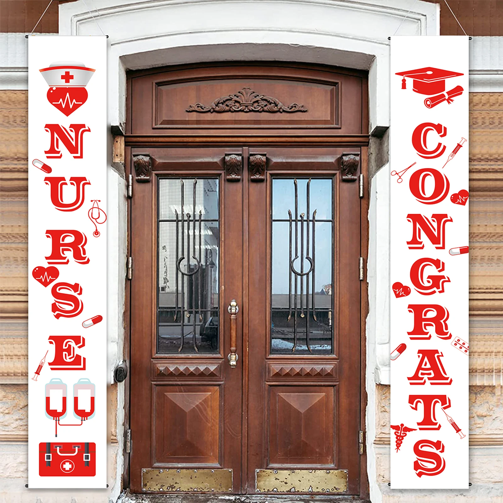 Congrats Nurse Porch Banner, 2 Pieces  Red Nurse Graduation Decorations Door Porch Sign for Nurse's Day Rn Nursing Graduation Pa